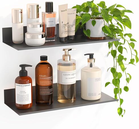 أرفف حائط معدنية من Fixwal، مجموعتان من الأرفف العائمة لديكور الحمام وغرفة النوم وغرفة المعيشة والنباتات (أسود) in Kuwait