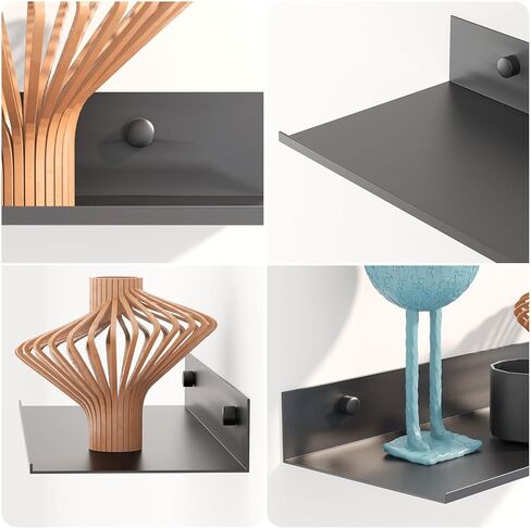 أرفف حائط معدنية من Fixwal، مجموعتان من الأرفف العائمة لديكور الحمام وغرفة النوم وغرفة المعيشة والنباتات (أسود) in Kuwait