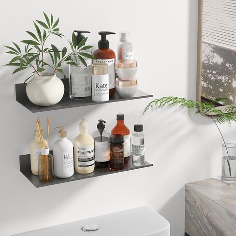 أرفف حائط معدنية من Fixwal، مجموعتان من الأرفف العائمة لديكور الحمام وغرفة النوم وغرفة المعيشة والنباتات (أسود) in Kuwait