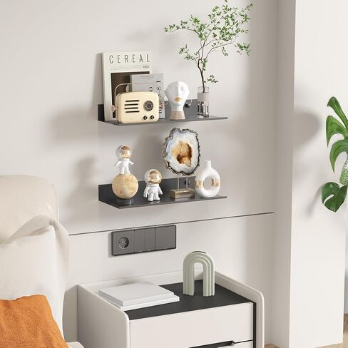 أرفف حائط معدنية من Fixwal، مجموعتان من الأرفف العائمة لديكور الحمام وغرفة النوم وغرفة المعيشة والنباتات (أسود) in Kuwait