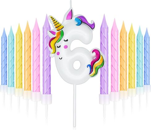 يونيكورن عيد ميلاد عدد شمعة معكرون يونيكورن كعكة توبر الديكور مع 12 قطعة قوس قزح دوامة شموع عيد ميلاد مع حامل لطفلة صبي عيد ميلاد يونيكورن موضوع الطرف (رقم 3) in Kuwait