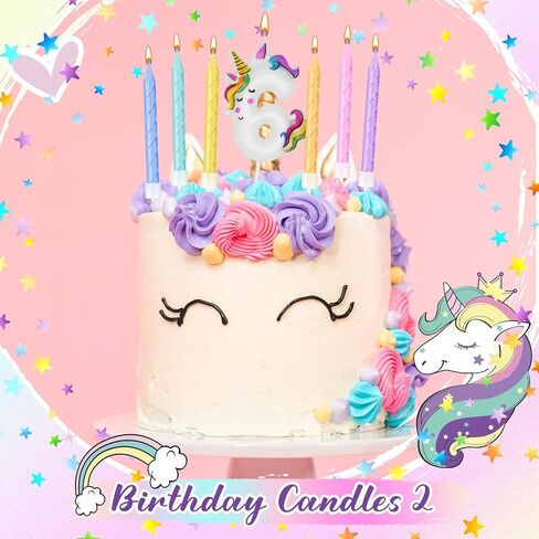 يونيكورن عيد ميلاد عدد شمعة معكرون يونيكورن كعكة توبر الديكور مع 12 قطعة قوس قزح دوامة شموع عيد ميلاد مع حامل لطفلة صبي عيد ميلاد يونيكورن موضوع الطرف (رقم 3) in Kuwait