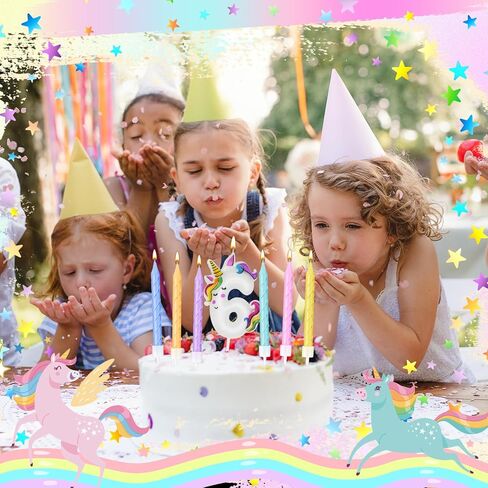 يونيكورن عيد ميلاد عدد شمعة معكرون يونيكورن كعكة توبر الديكور مع 12 قطعة قوس قزح دوامة شموع عيد ميلاد مع حامل لطفلة صبي عيد ميلاد يونيكورن موضوع الطرف (رقم 3) in Kuwait