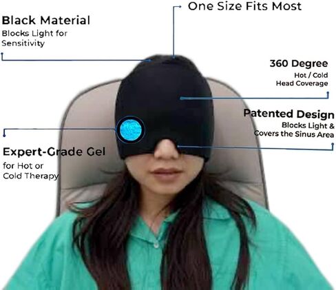 Migraine Ice Head Wrap for Tension, Puffy Eyes, Sinus Headache, and Stress Relief - Cold Color Black Headache Relief Targeted Hot and Cold Therapy for Instant Adjustable Hot and Cold Hat for Tension in Saudi Arabia