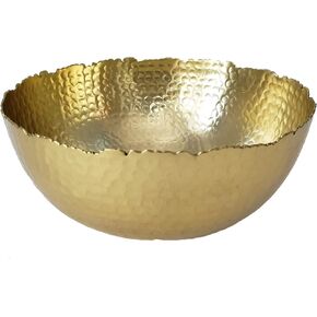 India Handicrafts Hammered Dimpled Gold Tone 10.5 inch Metal Decorative Bowl