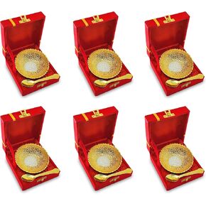 NOBILITY Silver Plated Bowl Spoon Set Light Weight with Red Box Dessert Dry Fruits Serving Wedding Return Gifts Diwali Christmas Eid Friends Family Home Decoration Corporate Gift Items 6 Sets