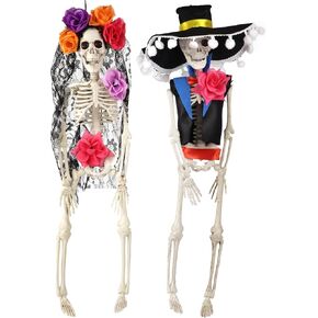 SUN-STAR Day of The Dead Skeleton Figurines Halloween Decoration, Set of 2, 16 3/4 Inch