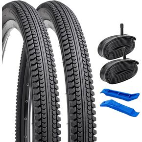 YUNSCM 24" Bike Tires 24X2.125/57-507 and 24" Heavy Duty Bike Tubes Schrader Valve AV32mm Compatible with 24x2.0 24x2.1 24x2.125 24x2.20 24x2.25 Bike Bicycle Tires and Tubes (P-1072)