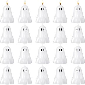 Jutom 40 Pieces Halloween Candles Decor Spooky Ghost Burning Candle Soy Wax Cute Aesthetic Candle White Horror Halloween Decorations for Halloween Party Bedroom Home Tabletop