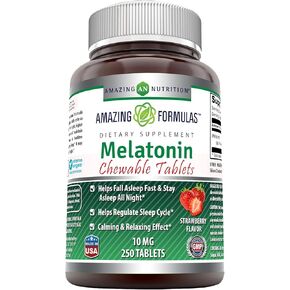 Amazing Formulas Melatonin Strawberry Flavor 10mg 250 Chewable Tablets -Helps Regulate Sleep Cycle* -Calming & Relaxing Effect*