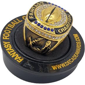 Decade Awards Fantasy Football Champion Ring-No Year | Heavy FFL Champ Ring with Stand in Silver or Gold Finish