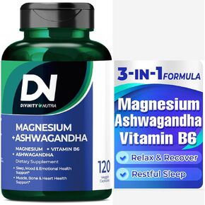 Magnesium Supplements, with Magnesium Glycinate & Malate Vitamin B6 Ashwagandha for Muscles Bone Health Support Muscle Recovery, Sleep & Mood Support 120 Capsules