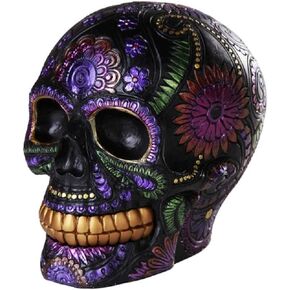 Pacific Giftware Day of The Dead Celebration Black Sugar Skull Floral Design Collectible 6 Inch