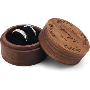 Wooden Ring Box, Round Wood Ring Boxes Romantic Rustic Small Engagement Ring Box Jewelry Holder Storage Case for Proposal Wedding Ceremony Anniversary Birthday Gift