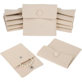 Molain Travel Jewelry Bags, 12Pcs Microfiber Jewelry Bags Mini Portable Jewelry Pouch Snap Button Pockets Storage Bag Organizer Case for Women Girl Gift(Beige)