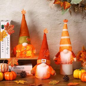Skylety 3 Pcs Fall Lighted Plush Gnome Thanksgiving Light up Decorations Handmade Swedish Tomte Gnomes Elf Doll Table Decor for Autumn Home Tabletop Ornament Figurine Gift Holiday Housewarming Present