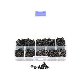 LBY 750pcs M2.5 Machine Screws(Truss Head), Phillips Pan Head Bolts Nuts Flat Washers, Carbon Steel, Blackening