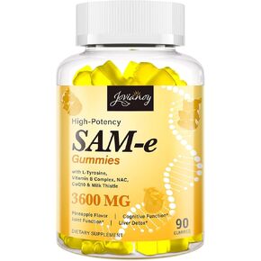 3600 MG SAM-e Gummies with L-Tyrosine, Vitamin B Complex, NAC, CoQ10 & Milk Thistle, SAM-e Supplement - Mood, Cognitive & Liver Detox, Pineapple Flavor, Made in USA, Vegan Friendly, 90 Gummies