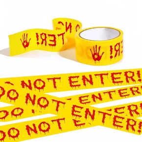 Halloween Decorations Tape, DO NOT Enter Yellow & Red Scary Caution Tape Roll (1.9 in * 82 ft) - Hazard Warning Tape for Indoor & Outdoor Spooky DIY Decor Parties Doors, Danger Space