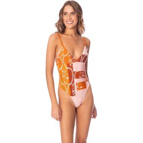 Maaji womens Leaf Patchwork Fanni V Plunge One Piece