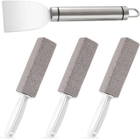 Pumice Stone Toilet Bowl Cleaner and Stainless Steel Multipurpose Spatula Scraper Powerful Cleaning Set for Kitchen Stubborn Oil Pollution Cleaning,Calcium,Rust-Barbecue,Pool Tile Cleaning（4pcs Set）