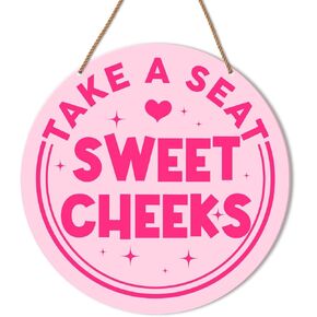 Funny Pink Bathroom Sign Decor, Pink Girl Bathroom Decor Toilet Powder Room Wall Hanging Signs Decorations, Take a Seat Sweet Cheeks