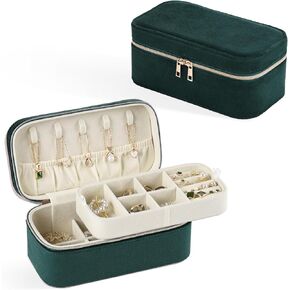 CASEGRACE Travel Jewelry Case,2-Layer Jewelry Holder Organizer Display Box,7.08x 3.8x 3 .1Inches Portable Jewelry Box for Necklace Earring Rings Bracelet Sunglasses lipstick Best Gift (Dark Green)