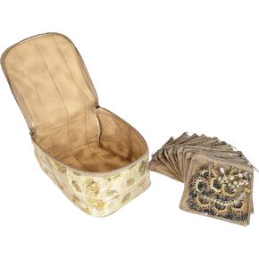 Kuber Industries PVC Jewellery kit with 10 Pouch|Solid Print With Waterproof Outer Material|10 Pouches & Zipper Closure|Size 24 x 18 x 23, Pack of 1 (Gold)
