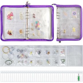 High Efficiency Storage Jewelry Book Organizer, Transparent Jewelry Storage Organizer for Earring, Necklace, Ring, Bracelet, Jewelry Storage Book with Large Zipper Bags and Small Pockets (Purple).