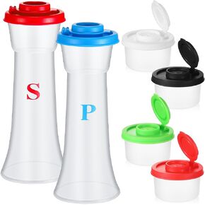 Baderke 6 Pcs Plastic Salt and Pepper Shaker Set with Lids Large Wet Proof Salt Pepper Container Hourglass Covered Mini Salt Shaker Clear Airtight Spice Jar for Kitchen Camping Restaurant Picnic