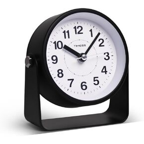 Analog Alarm Clock, Silent Non-Ticking Quartz Movement, Battery-Operated with Snooze & On-Demand Light, Easy to Set Gentle Wake Bedside Desk Clock, Ideal for Home, Travel, Office (Gray)