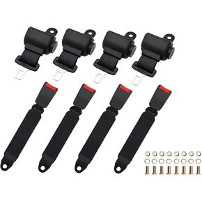 Retractable Golf Cart Seat Belts Kit, Universal Retractable Seatbelts Fits Club Car EZGO TXT&RXV Yamaha Drive Club Car DS (Set of 4)