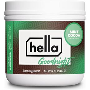 Hella Goodnight- Restful Recovery, Melatonin Sleep Drink Mix with Magnesium, 5-HTP, Reishi, GABA and Zinc, Supports Nighttime Relaxation, Falling Asleep & Staying Asleep, Mint Cocoa, 20 Servings