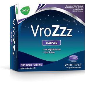 AXIV VrozZZ Sleep Aid Softgels, Nighttime Sleep Aid Liquid-Filled Capsules, for Nighttime use, Non-Habit Forming, 25mg Diphenhydramine HCI, Fall Asleep Fast, 72 Count