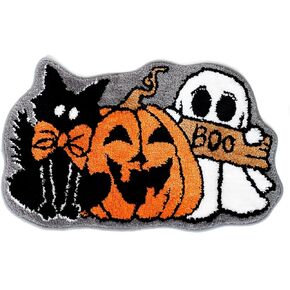 Whaline Halloween Bath Rug Ghost Pumpkin Black Cat Tufted Bath Mat Non Slip Bathroom Shower Rugs Front Door Mat Carpet Floor Rug for Home Kitchen Bedroom Porch Entryway