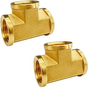 2 pcs 1/2" NPT Female T Connector, Brass Pipe Fitting, 1/2" x 1/2" x 1/2" NPT Tee Female Adapter Connect 3 Way