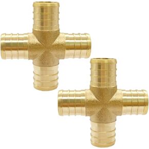 2PCS LF Brass 3/4 Inch PEX 4 Way Cross Coupling Barb Crimp Pipe Tube Fitting