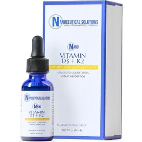 Nano Vitamin D3+K2 Nanosized Liquid Particles | Rapid Absorption | 5000 IU Potent Formulation - 1Fl Oz | Non-GMO, Gluten Free | Supports Bone, Joint, Heart & Immune Health