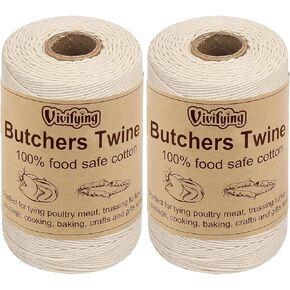 Vivifying Butchers Twine, 2pcs x 656 Feet Food Safe Cotton Bakers Twine String for Tying Meat, Making Sausage, Trussing Turkey, Roasting, Cooking and Packing(Beige)