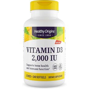 Healthy Origins Vitamin D3 (Lanolin) 2,000 IU - Bone Health and Immune Support Supplement - Easily Absorbable Vitamin D Supplements - Gluten-Free Vitamin D3 Supplement - 240 Softgels
