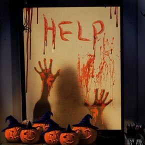 Halloween Window Cover, Halloween Decorations Indoor Party Bloody Curtain, Door Cover, Halloween Scary "help "Window Posters Zombie Hands Decoration for Haunted House, 39 x 29''