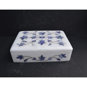 Marble Inlay Pietra Dura Box 6x4"inch - Mother Of Pearl Floral Inlay Jewelry Box Decorative Trinket Box, Storage for Dry Food Mother of Pearl Inlay Box Keepsake Birthday Anniversary Housewarming Gift