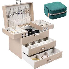 Dajasan Jewelry Holder Organizer Box + Velvet Travel Jewelry Box