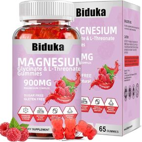 900mg Magnesium Complex 65 Raspberry Gummies, Sugar Free Magnesium Glycinate & L-Threonate Potassium Supplement with Vitamin D, B6, CoQ10 for Relaxation