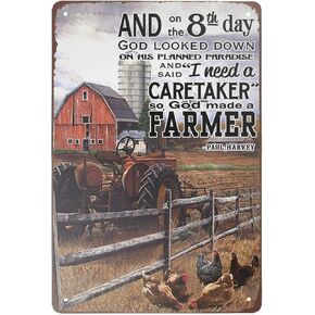 Super durable Tin Sign Tractor and Chickens on The Farm Vintage Decor Farm barn coop Home Wall Decoration Funny Metal Sign 8x12 inch