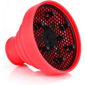 Blow Dryer Diffuser Attachment,Hairdryers Diffuser, Hair Dryer Diffuser Adjustable Universal Nozzle Hair Color Care Silicone Folding Hair Dryer Blowers Tool for Quick Drying (Red)