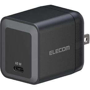 كتلة شاحن حائط USB C بقدرة 65 وات من ELECOM، ومنفذ GaN II Smart PD، ومحول طاقة شحن سريع للغاية لأجهزة متعددة، وأجهزة الكمبيوتر المحمولة، وأجهزة iPhone، والأجهزة اللوحية، وiPad، وAirpods، والساعة، ومكبرات الصوت، وSamsung Galaxy - أسود