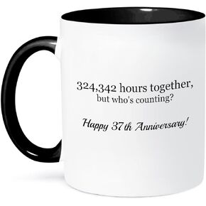 3dRose Happy 37Th Anniversary-324342 Hours Together Mug, 11 oz, Black