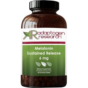 Melatonin Sustained Release 6 mg | Time Release + Extra Strength Sleep Aid | 60 Scored Tables | By Adaptogen Research Pharmaceutical Grade