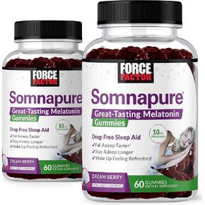 FORCE FACTOR Somnapure Gummies 2-Pack with Melatonin 10mg, Melatonin Gummies, Dream Berry Flavor, 120 Gummies, Purple
